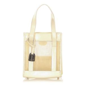 Auth. Gucci Mesh Handbag Nude Tote +Pouch Lightwe… - image 1